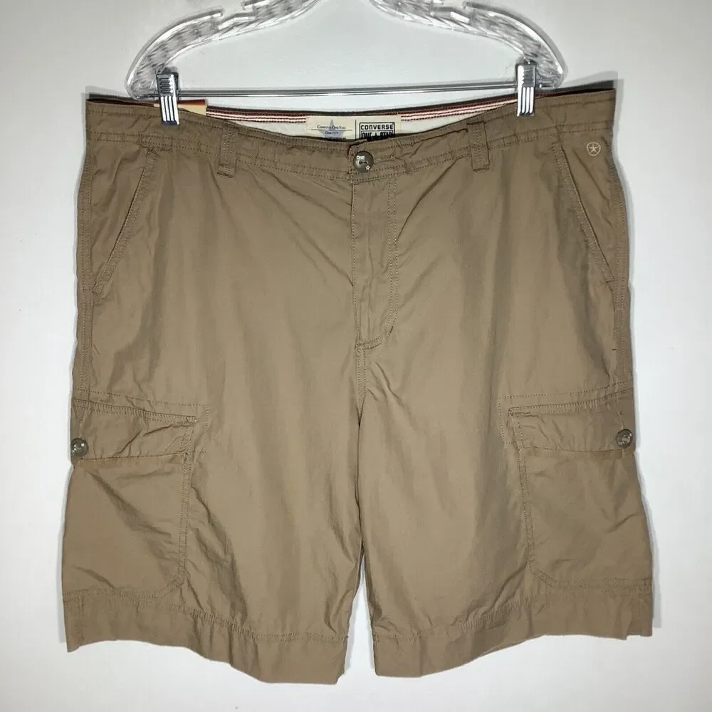 Converse One Star Mens Poplin Cargo Shorts‎ Tan Size 40 NWT